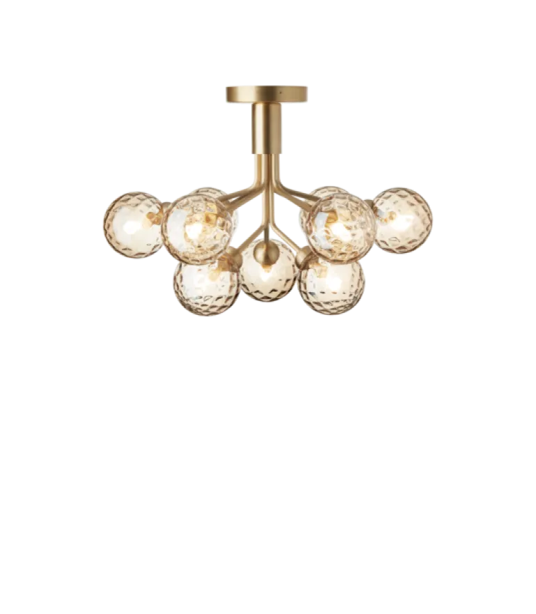 Apiales 9 loftlampe, børstet messing/optic guld glas