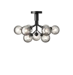Apiales 9 loftlampe, satin sort/optic smoked glas