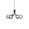 Apiales 6 lysekrone, satin sort/optic smoked glas