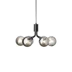 Apiales 6 lysekrone, satin sort/optic smoked glas