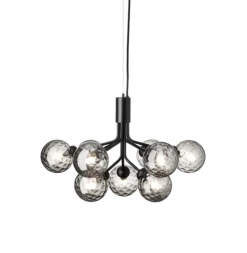 Apiales 9 lysekrone, satin sort/optic smoked glas