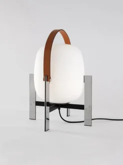 CESTA METÁLICA bordlampe m. læderhåndtag