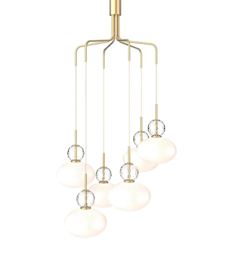 Rizzatto cluster 6 pendel, satin messing/opal